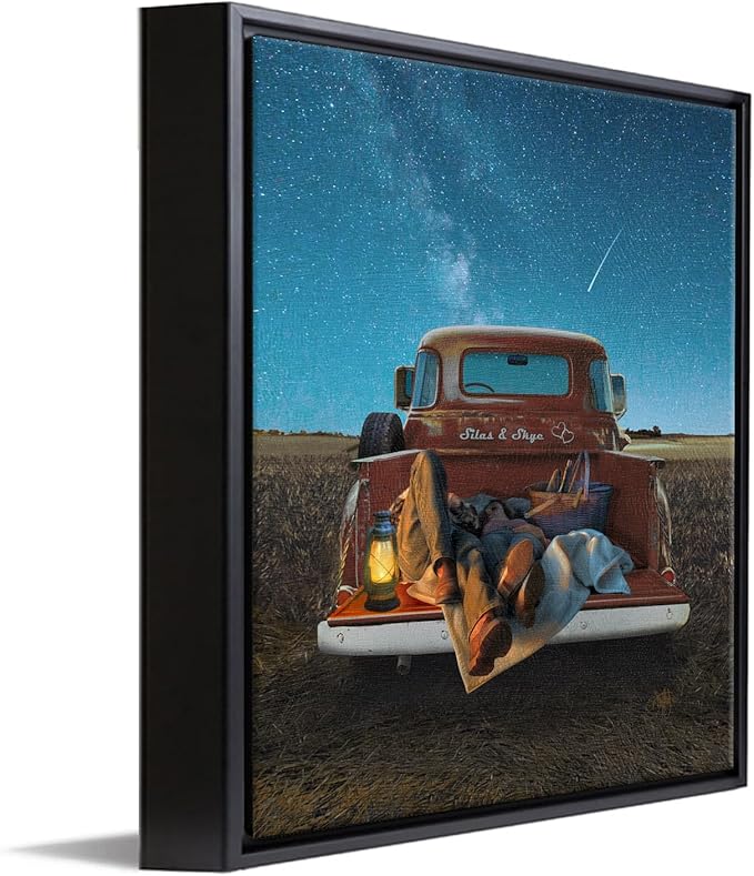 Personal-Prints STARGAZERS | Custom Romantic Wall Art Gift | Personalized With Your Names on the Classic 1954 Chevy | Anniversary, Wedding, Valentine's Day Gift (20"x24" Float Framed Canvas)