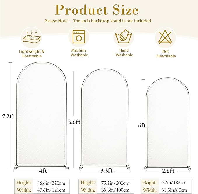Beige Arch Cover 3 Set - 6FT, 6.6FT, 7.2FT Beige Arch Backdrop Cover Spandex Wedding Arch Stand Covers for Baby Shower Birthday Party Wedding Bridal Shower Banquet Photo Background Decorations