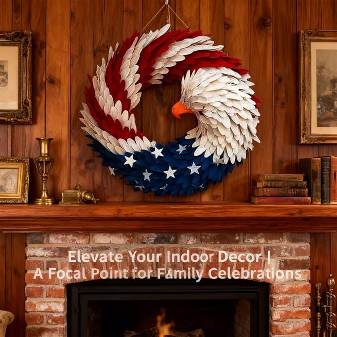 250th Anniversary Eagle Wreath 3D Patriotic Brave Wings Decoration Red White Blue Style Fabric Design for Front Door Wall Porch Independence Memorial Day Indoor Outdoor Decor(2pcs,14.9in)