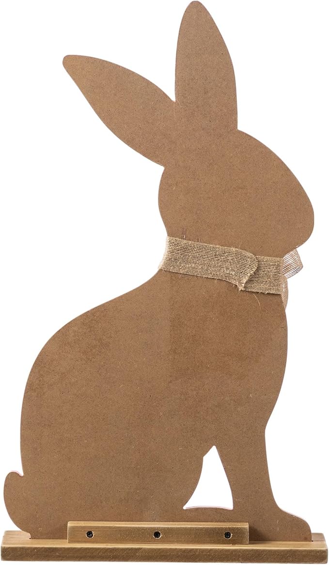 Glitzhome 24"H Easter Wooden Pink Bunny Porch Decor,Standing Porch Sign Decoration for Front Door Outdoor Spring Rustic Yard Party Garden Decor