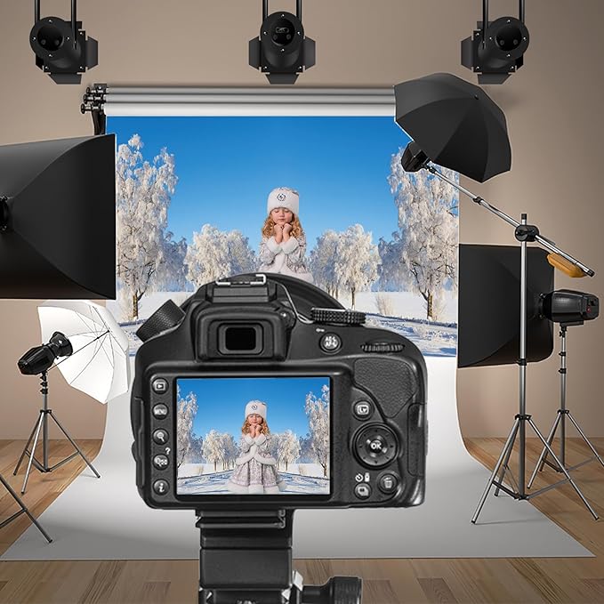 Baocicco 10x8ft Winter Scenery Backdrop Photography Snow Cover Trees Frozen Road Wonderland Christma Xmas Landscape Background Cloth Family Holiday Party Decorations New Year Banner Studio Props