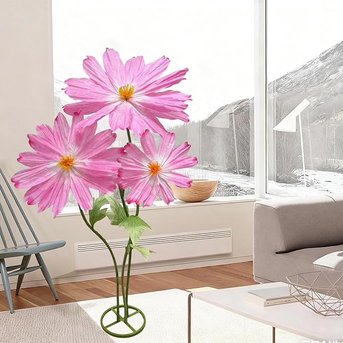 Large Daisy Flowers Artificial 6.1Ft Giant Paper Flowers Decoration Big Flowers Decor for Wedding Reception Essential Party Banquet Background Decor, Indoor Outdoor Home Decor 3Pcs(Rose red)