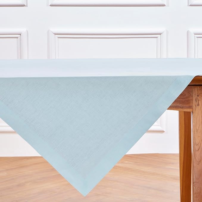 Solino Home Linen Tablecloth 52 x 52 Inch - 100% Pure Linen Ice Water Square Tablecloth - Fete, Machine Washable Table Throw for Spring, Easter