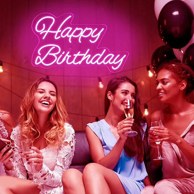 Happy Birthday Neon Sign 16 Inch Reusable LED Light Up with Dimmable ON/OFF Switch for Party Backdrop Decoration and Wall Decor Gifts,Pink(Z-HB01-Pink-16)