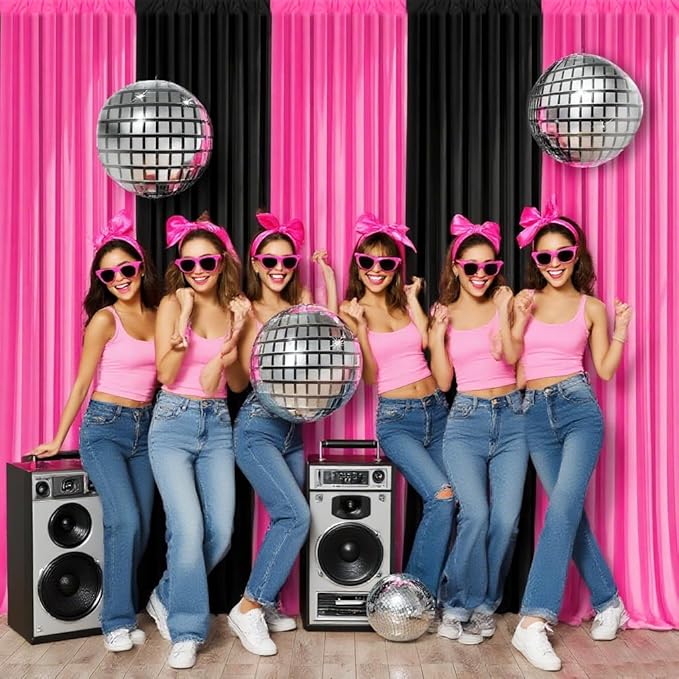 Party Backdrop Curtain -10×10ft Black & Pink Background Decor for Birthdays, Baby Showers, Home Parties,Easy to Set up, Durable Photo Booth Wall Decoration for Adults & Kids