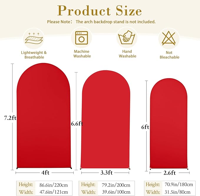 Black and Red Arch Cover 3 Set-7.2FT, 6.6FT, 6FT Arch Backdrop Cover Spandex 2-Color Balloon Arch Stand Covers for Birthday Party Baby Shower Retirement Graduation Photo Background Decorations