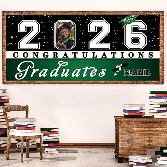 Custom Graduation Garage Door Banner Decoration 7x16ft with Photo Congrats Garage Door Cover 2026 Party Photo Booth Backdrop Party Supplies(Dark Green)