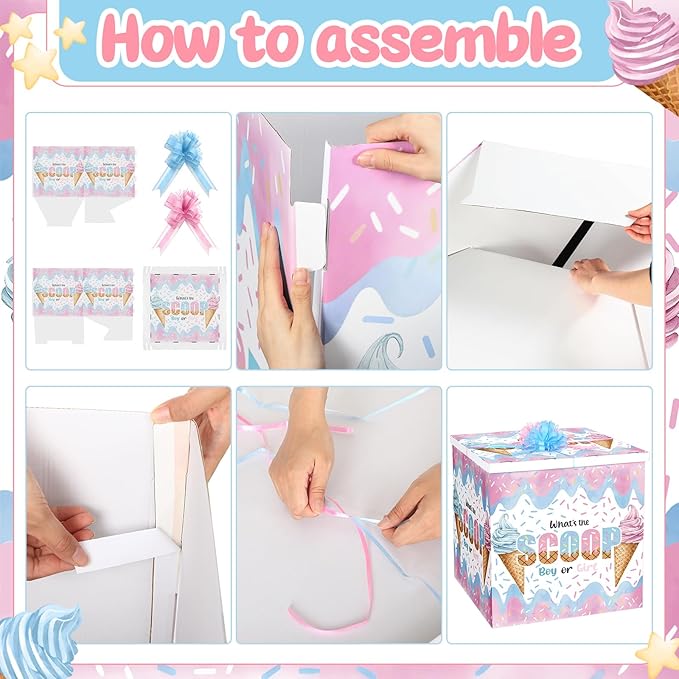 AmazingSpark 28in Jumbo Gender Reveal Gift Box Kit with Oversized Box Giant Pull Bows for Gender Reveal Baby Shower Birthday Party Decor(What's the Scoop)
