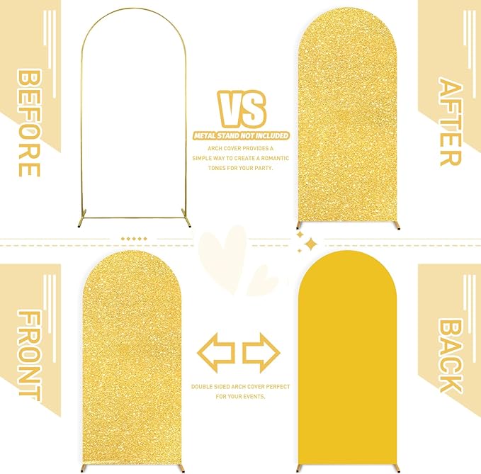 FUHSY Gold Arch Cover 7.2FT Seuqin Arch Backdrop Stand Cover Chiara Arches Covers Fabric Party Arched Stand Covers 2-Sided Metallic Backdrop Panels for Happy Birthday Balloon Decor