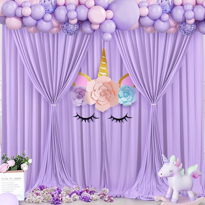 50×10 ft Lavender Wrinkle Free Backdrop Curtain for Wedding Party, 10 Panels 5×10ft Soft Silky Light Purple Lilic Backdrop Drapes for Birthday Parties Baby Shower Photo Photography Backgrounds ﻿