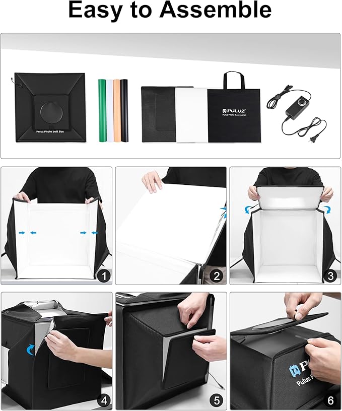 PULUZ Upgrade Light Box & Soft Box, 16"x16" Professional Shooting Tent with 480 LED Lights Photo Studio Light Box Photography with 4 Color PVC Backdrops for Jewelry and Product Photography