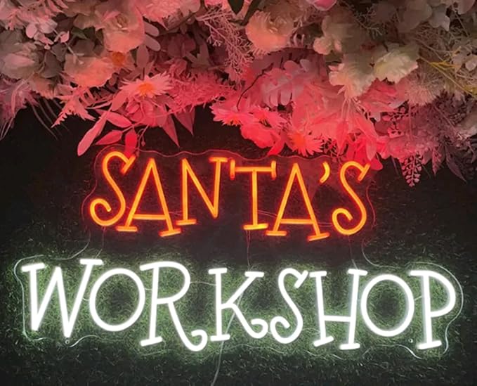 Santa's WorkShop Neon Sign, Custom Christmas Workshop Neon Light Decor, Santa Holiday Toy Shop Window Decor Santa Lover Gift Christmas Gift Size:20x10inches