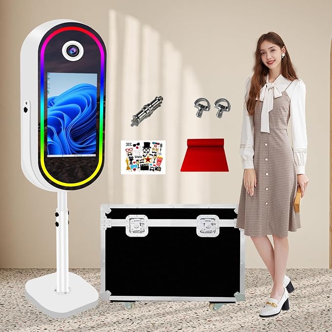 Vanya Oval Mirror Photo Booth Mirror Photo Booth Machine 21.5'' Touch Screen Magic Mirror Photobooth Portable for Party Events Wedding Rental (White, Without Camera Printer)
