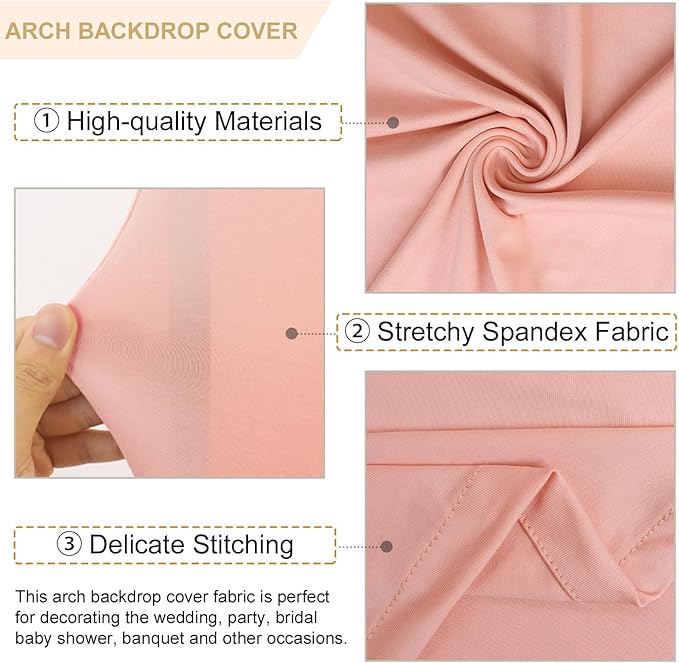7.2FT Wedding Arch Backdrop Stand with Spandex Arch Cover Dusty Rose Arch Covers Stretchy Backdrop Chiara Metal Arched Stand and Covers Garland Arched Frame for Baby Shower Banquet Decor