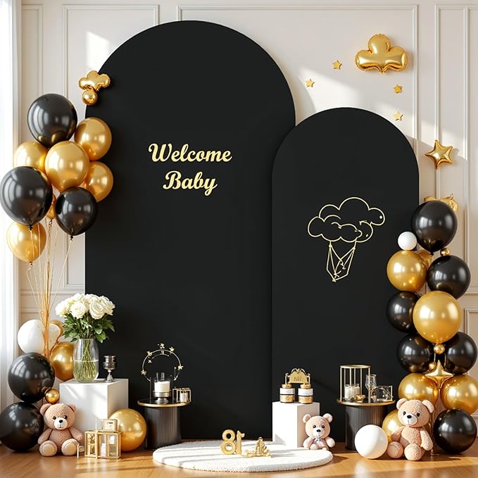 Black Photo Arch Backdrop Cover Set of 2 Spandex 7.2 and 6ft Black Arch Covers Stretchy Backdrop Party Arch Stand Covers for Birthday Baby Shower Wedding Bridal Shower Banquet Background Decorations