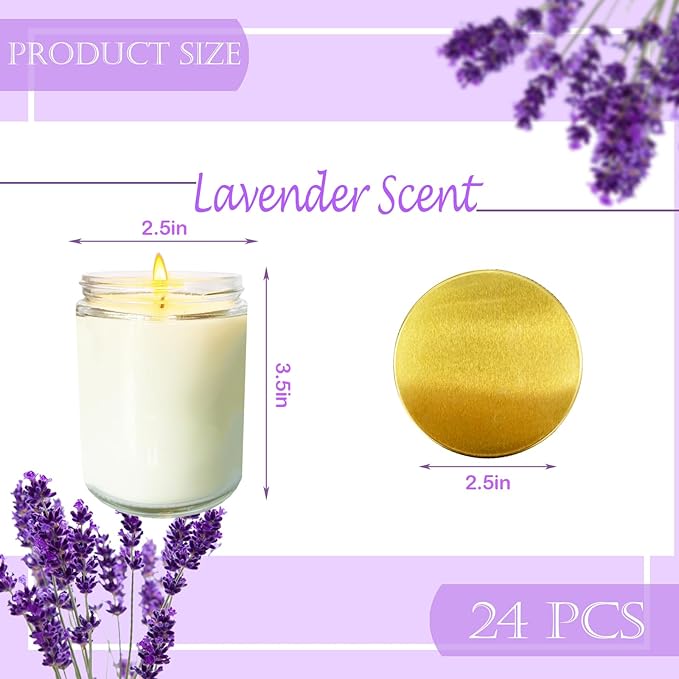 24 Pcs 6 Oz Lavender Scented Soy Candles Set,Mason jar Bulk Candles for Gifts,Aromatherapy Candle,Great Stress Relieving Scented Candle for Girls as a Gift for Birthdays, Weddings and More!