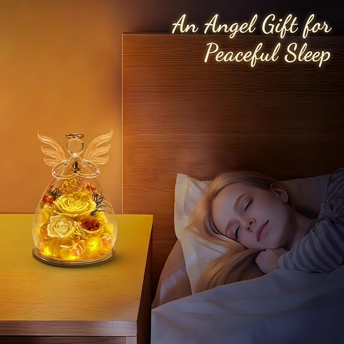Birthday Gifts for Women Mom Preserved Rose in Glass Angel Figurines Fresh Flower for Delivery Forever Flowers Eternal Rose Valentines Day for Grandma Sister Wife Her from Daughter