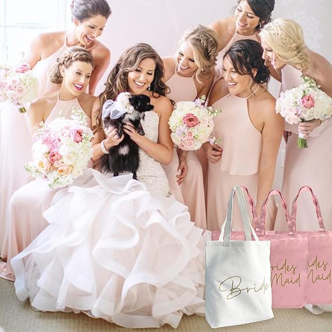 LADY & HOME 6pcs Bachelorette Party Tote Bag, Bride Bridesmaid Cotton Tote Bag for Wedding Gifts
