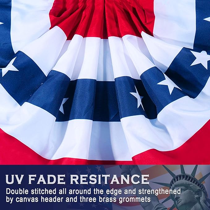 American Flag Bunting Patriotic Pleated Fan Flag USA Flags with Brass Grommets and Zip Ties for 4th of July Memorial Day Decoration Outdoor (9, 1.5x3 Feet)