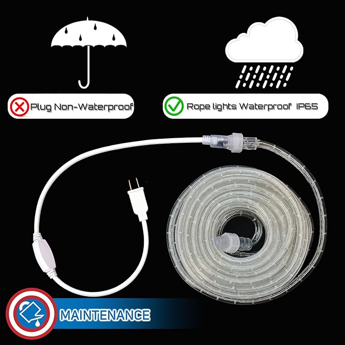 Russell Decor 20FT Rope Lights Indoor Outdoor Lighting for Christmas Snow Theme Decoration for Party Trees Patio Deck Flexible String Lights (White Blue)