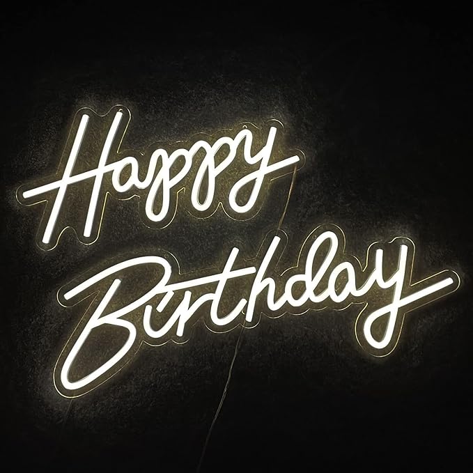 37x8 inch Happy Birthday Neon Sign Art Wall Lights for Beer Bar Club Bedroom Hotel Pub Cafe Wedding Birthday Party Gifts_White