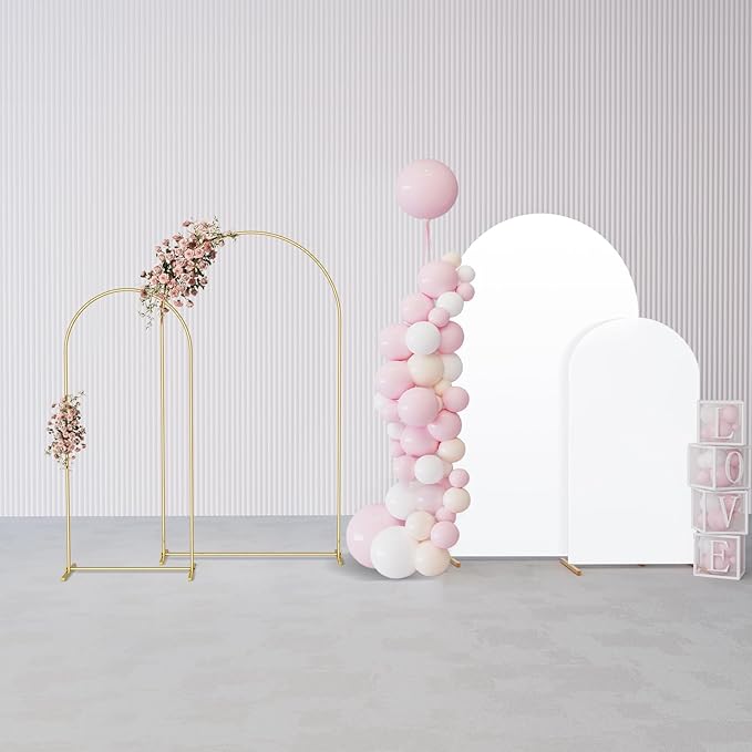 GRENTY Metal Arch Backdrop Stand and Cover Set 7.2FT/6FT, Wedding Arch Frame with Spiral Rotating Joint and 2 Wrinkle-Resistant Cover for Birthday, Anniversary, Wedding, Party, Baby Shower