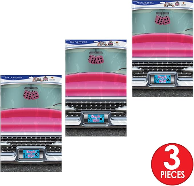 Beistle 3 Piece Rock n Roll Pink Convertible Photo Booth Props for Retro 50's Theme Party Decorations, 25" x 36.5"