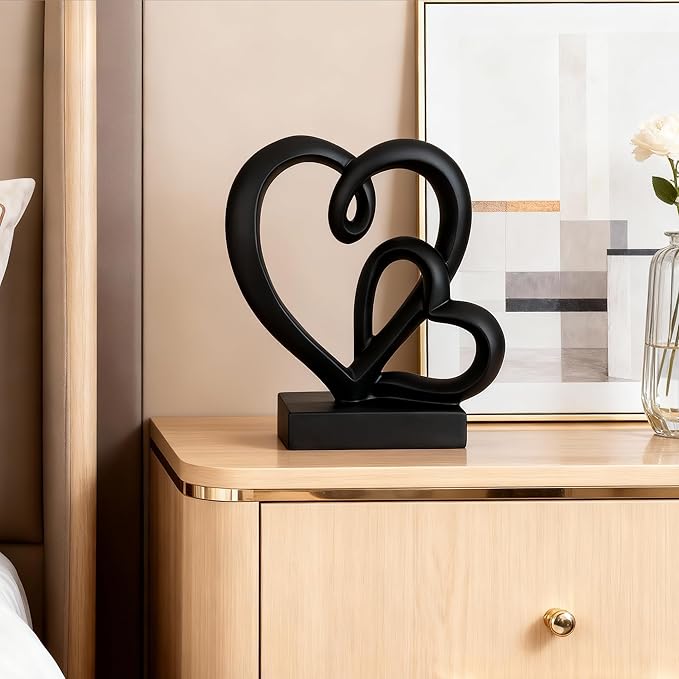 Valentine's Day Wedding Anniversary Couples Gifts-Two Hearts Decor Resin Statue,1st to 50th for Her/Him,Engagement Present, Shimmering Love Symbol for Couple, Romantic Home Accent
