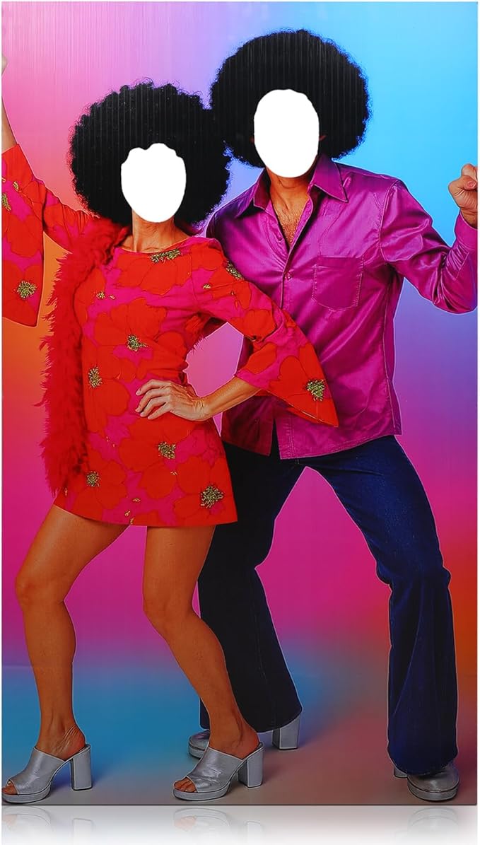 Amyhill 6 ft Disco 70s Couple Cardboard Cutout Stand up Retro Faceless Life Size Photo Prop Vintage Dance Couple Backdrop for Dance Theme Jazz Night Party Decoration