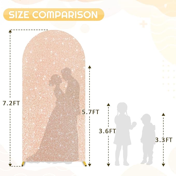 FUHSY Wedding Arch Cover Glitter Sequin Cover for Arch 7.2 FT Arch Backdrop Cover Fitted Arches Covers Fabric Spandex Chiara Backdrop Stand Covers for Birthday Theme Party Decor Rose Gold