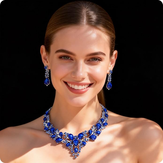 Kamirola Tiaras and Crowns for Women,Tiaras Earrings Necklace, Crystal Bridal Jewelry Set（TR83