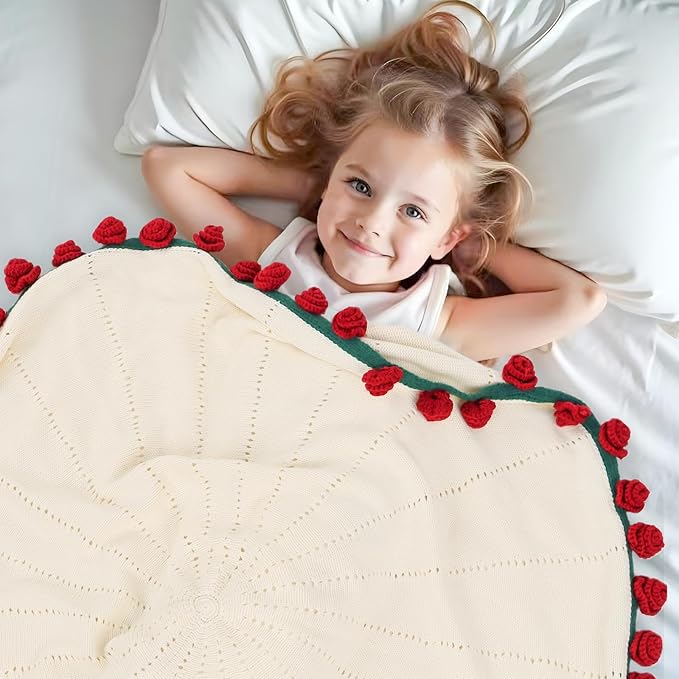 cagulax Birthday Gifts for Women Valentines Day, Rose Crochet Flowers Bouquet Blanket, Anniversary Wedding Graduation Gifts for Couples Wife Girlfriend Friends, Soft Rose Knitted Blanket 31 Inches