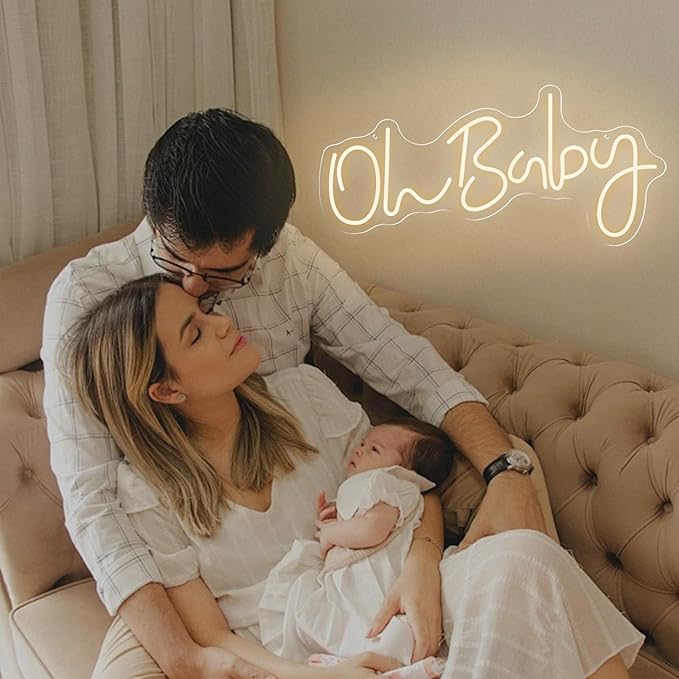 HMT Oh Baby Neon Sign for Backdrop Wall Decor Large Size 19.6×8.6 Inch LED Neon Lights for Baby Shower Decorations Boy and Girl Room Decor LED Light Up Sign for Party Decorations Photo Prop USB (Warm White)