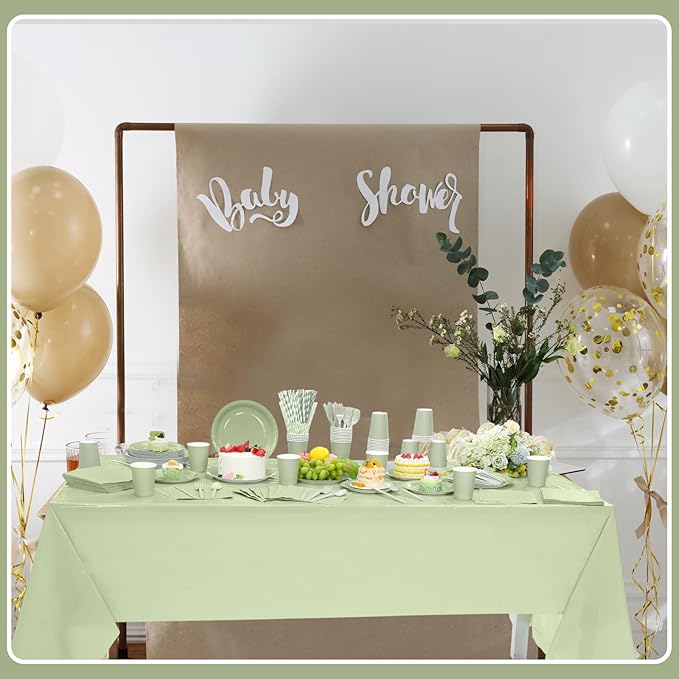 452 Pcs Sage Green Party Supplies for 50, Sage Green Paper Plates Cups Napkins Tablecloth Cutlery Straws Tableware for Wedding Bridal Shower Birthday Baby Shower Party