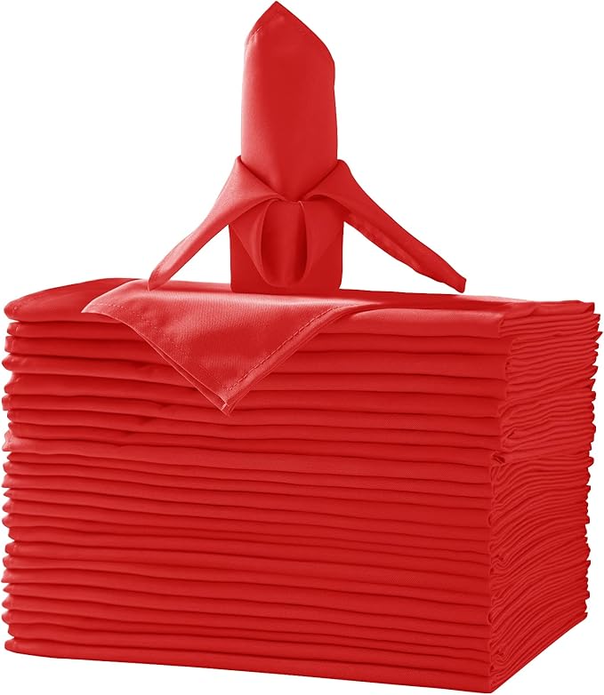 50pcs Polyester Cloth Napkins - 17 x 17 inch Red Dinner Washable Napkins with Hemmed Edges for Restaurant/Wedding/Hotel(50,Red)