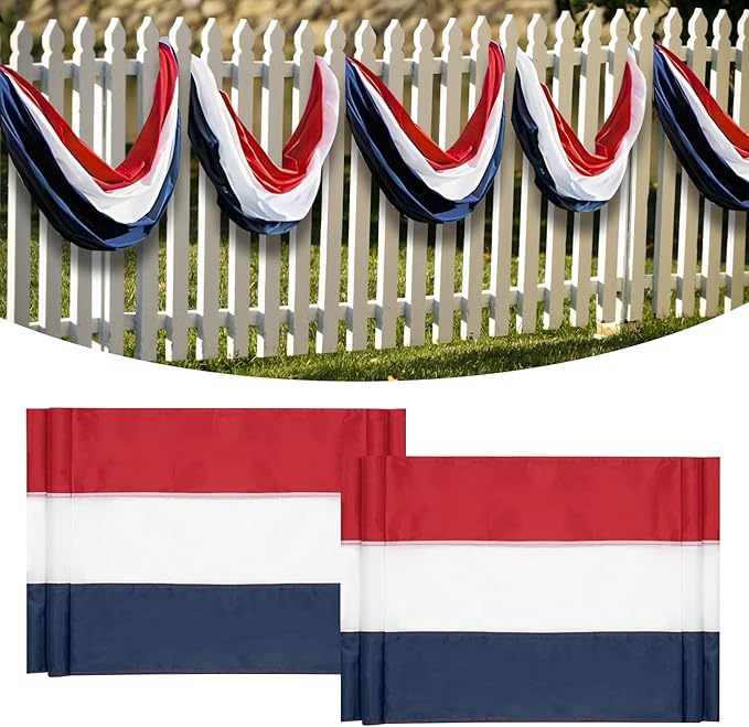 2 Pack American Bunting Flags 2x20 Ft Red,White & Blue Stripe Flags Outside Banners Decorations Outdoor Home Garden Porch USA Patriotic Flag for Garage,Competition,Anniversaries Decoration.