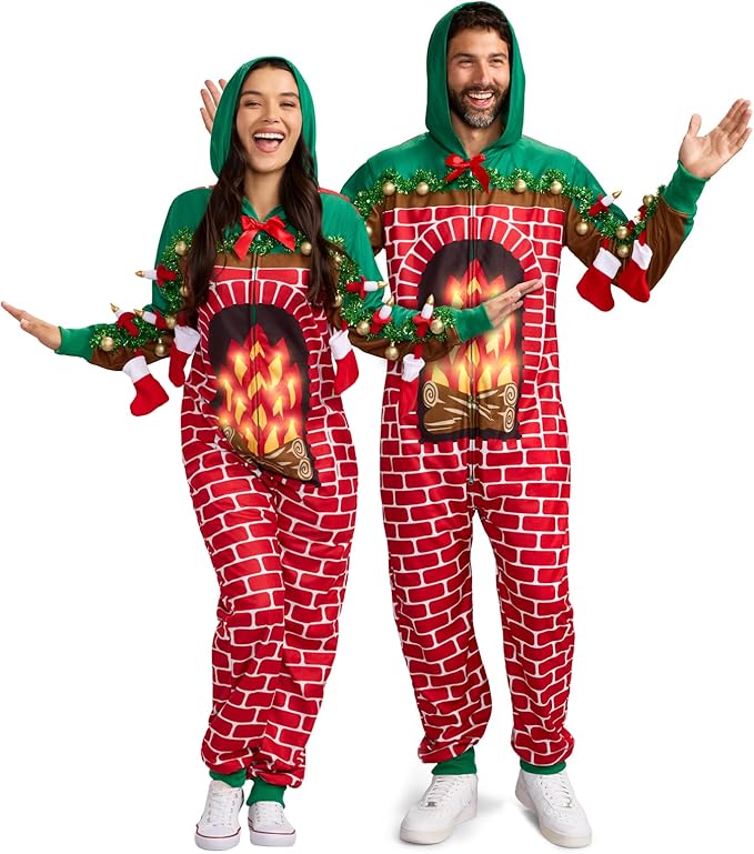 Tipsy Elves Christmas Onesies for Adults - Comfy Unisex Matching Holiday Jumpsuits with Convenient Pockets
