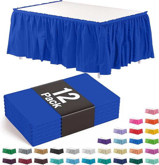Exquisite Ruffle Table Skirt Dark Blue 12 Pack 14 Ft Long Table Skirts for Rectangle Tables 6ft Plus or Round Tables Skirts with Adhesive Strip for Gender Reveal Decor & Happy Birthday Parties