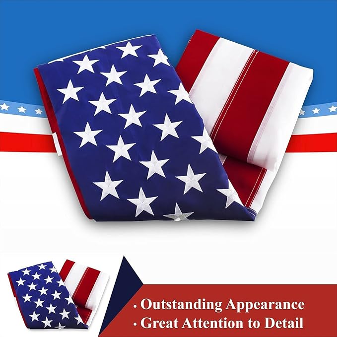 G128 - American USA US Flag 4x6 ft Deluxe Embroidered Stars Sewn Stripes Brass Grommets, Back to School Decor