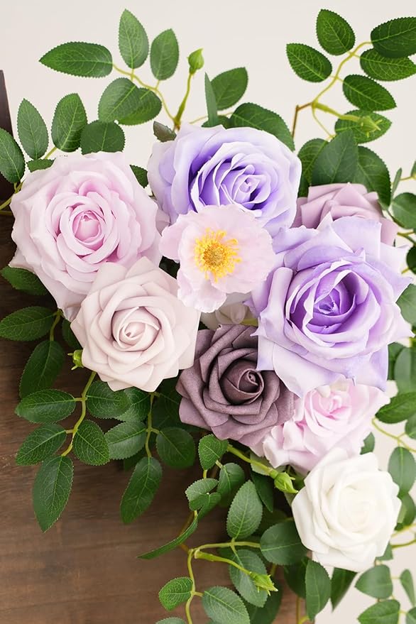 2pcs Purple Deluxe Welcome Sign Artificial Flowers Wedding Backdrop Garland Hanging Floral Arrangements for Ceremony Reception Entryway Board Sweetheart Table