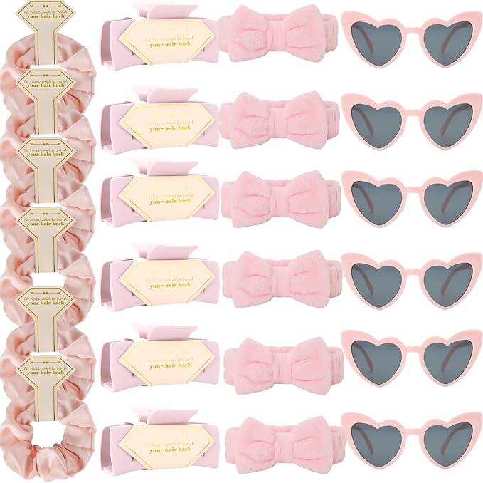 Bridesmaid Scrunchies Proposal Gifts square 4.1inch Bachelorette Hair Claws Clips Girls heart sunglasses headband gift for Wedding Party Favors (24, Pink)