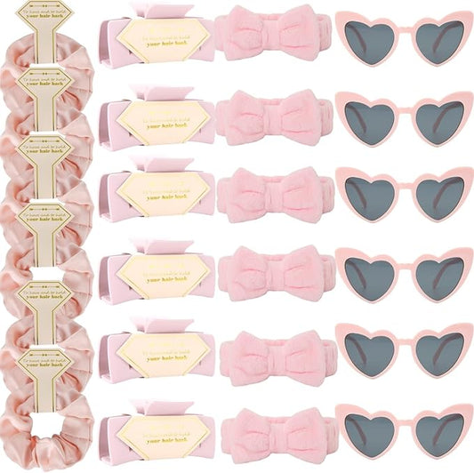 Bridesmaid Scrunchies Proposal Gifts square 4.1inch Bachelorette Hair Claws Clips Girls heart sunglasses headband gift for Wedding Party Favors (24, Pink)