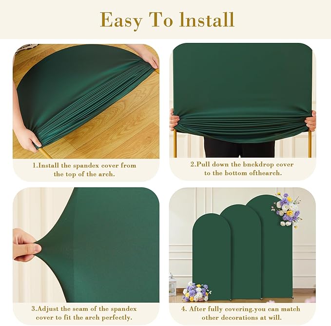 Hunter Green Arch Cover 3 Set - 4FT, 5FT, 6FT Hunter Green Arch Backdrop Cover Spandex Wedding Arch Stand Covers for Birthday Party Baby Shower Wedding Bridal Shower Photo Background Decorations