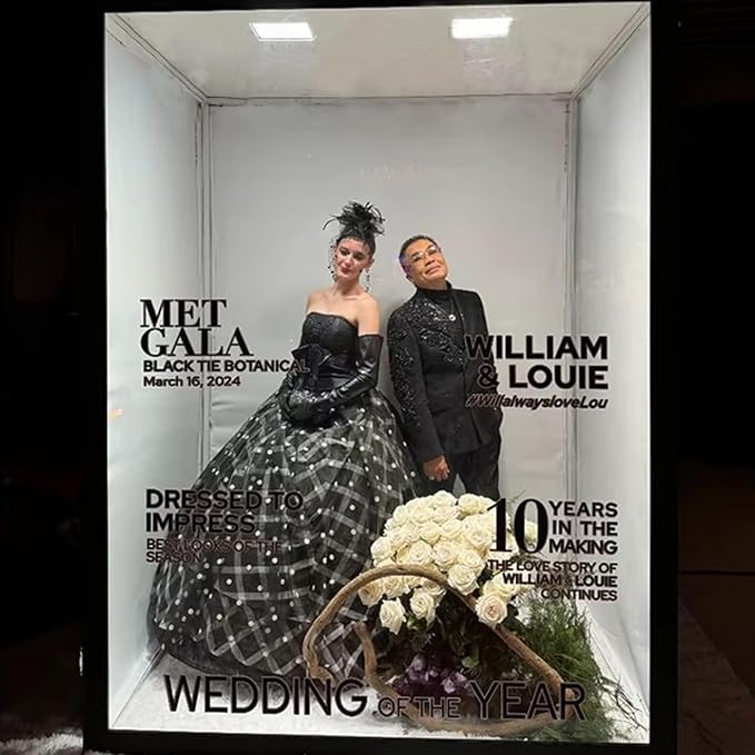 Magazine Photo Booth Box, 6.56 ft × 6.56 ft × 7.55 ft Weddings Photography Background, Photobooth with LED Light for Parties,Wedding,Events,Christmas,Rental Business