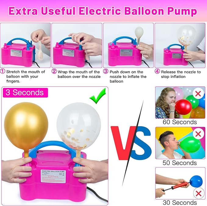 4 Sets Metal Balloon Column Stand and Electric Balloon Pump, Adjustable 9 Feet Balloon Stands for Floor, Balloon Column kit for Baby Shower Graduation Wedding Birthday Party