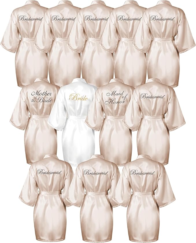 Jecery 12 Pcs Bridesmaid Robes Bride Kimono for Wedding Day Satin Embroidered Bridal Party Robes