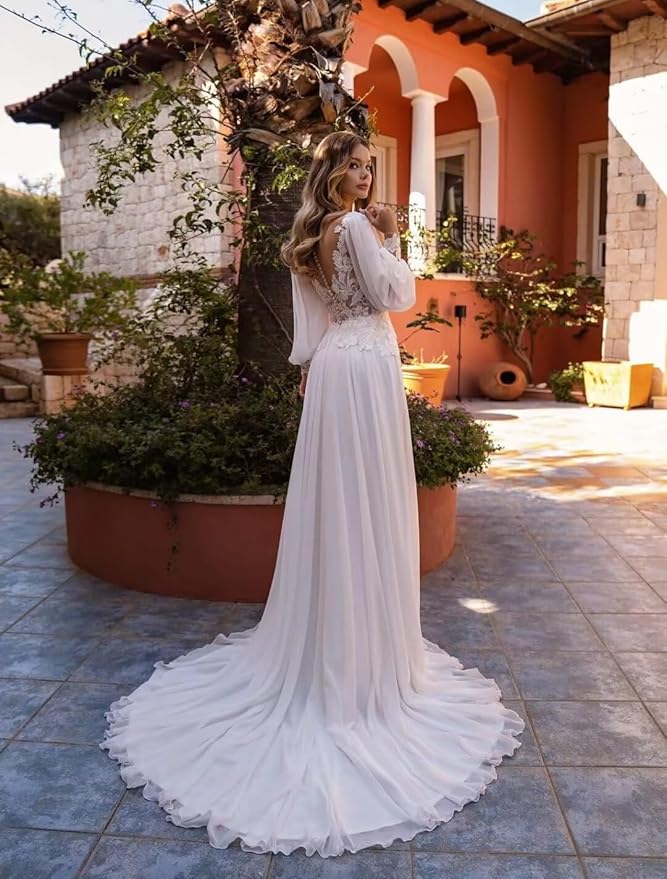Boho Lace Wedding Dresses for Bride 2026 Tulle Long Sleeve Wedding Dress Ball Gowns Satin Mermaid Bridal Gown