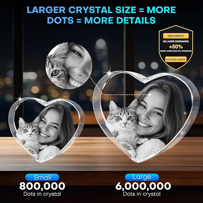 3D Crystal Photo Personalized Couple Gift ,Custom Laser Engraved Glass with Your Photo,Valentine’s Day Gifts for Women,Wife,Girlfriend, Romantic Heart-Shaped Keepsake