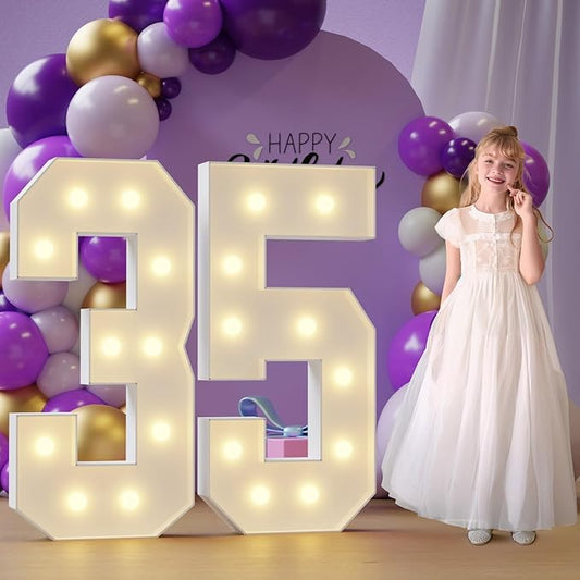 Marquee Numbers 35th-Birthday Large Decorations: 4ft Light Up Numbers 35 Birthday Sign for Boy Girl Thirty Five Year Old Anniversary Mosaic Party Decor Backdrop Big Foam Board Number 35