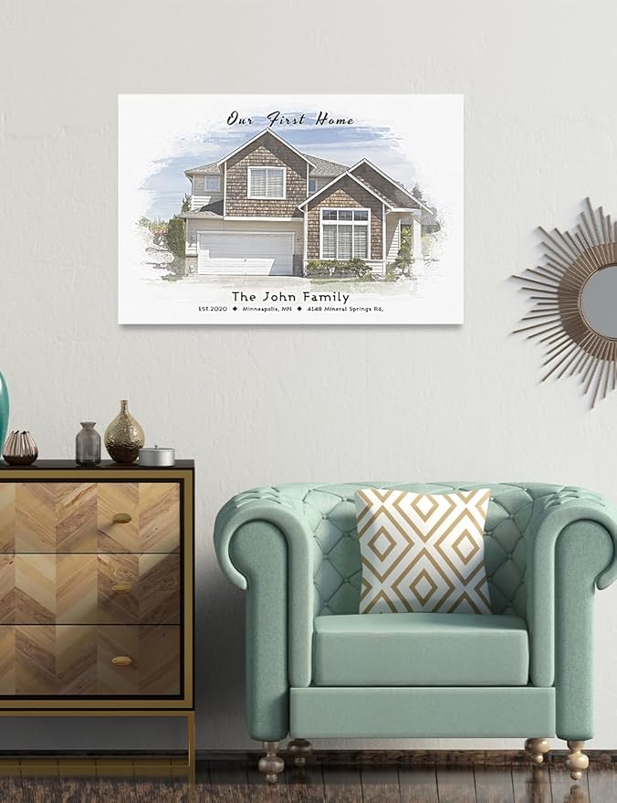 IPIC - Custom Watercolor House Portrait. Watercolor House Painting Personalized Housewarming Gift Custom Giclee Print Includes Names and the Special Date. W 24" x H 16" Ready to Hang.